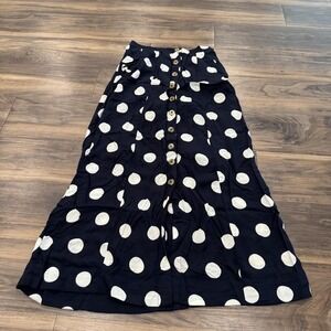 Maeve Anthropologie Skirt Womens 00 Blue Polka Dot Button Front Midi Pockets